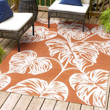 Tobago High-low Two-tone Monstera Leaf Indoor/Outdoor Area Rug